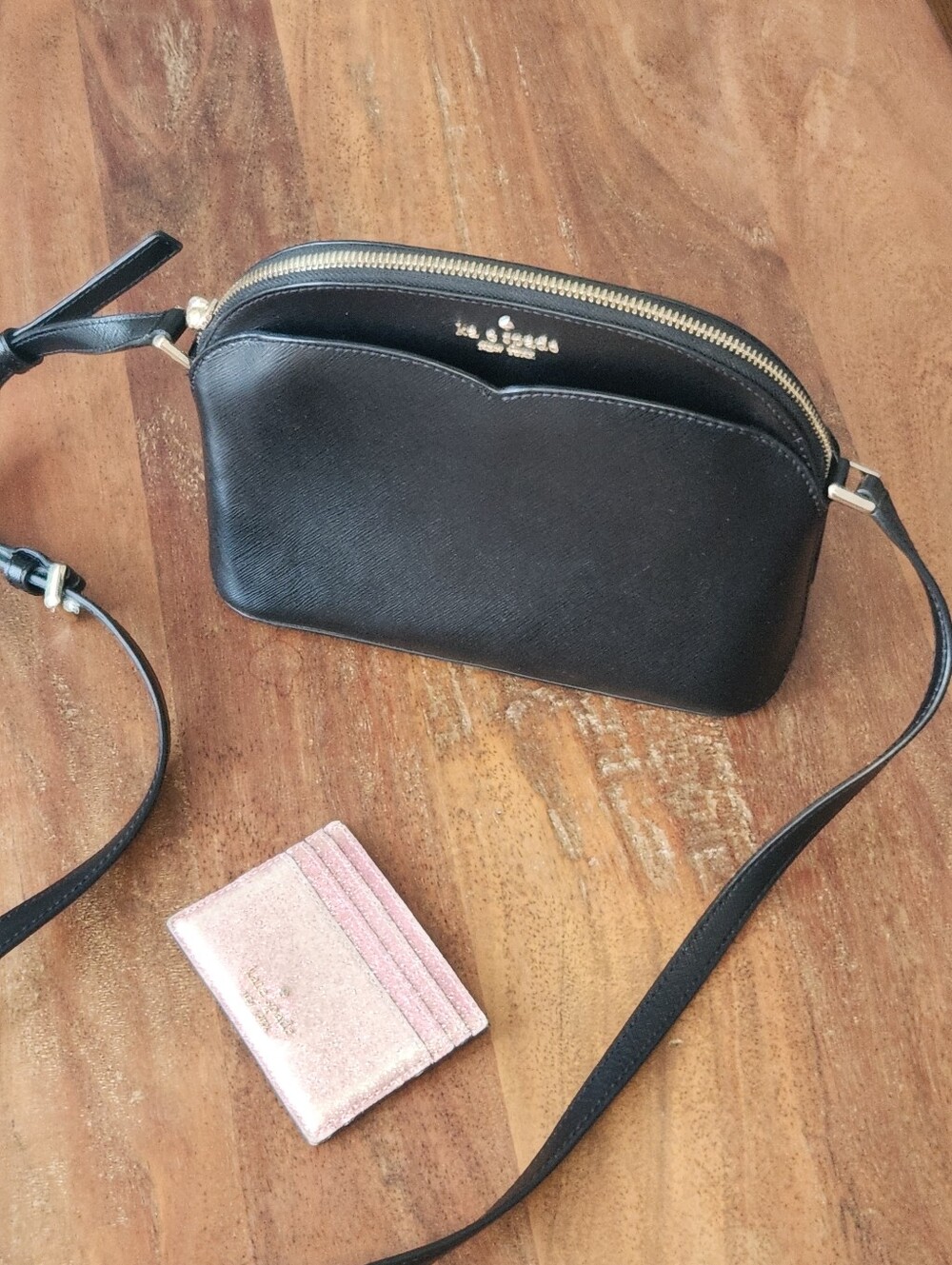 Kate Spade Black Saffiano Payton Dome Leather Crossbody Bag & Bonus Wallet *flaw